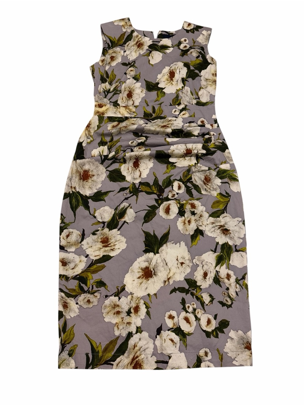 SAMANTHA SUNG Lavender-Gray Floral Midi Sheath Dress, pre-owned - Picture 4 of 14